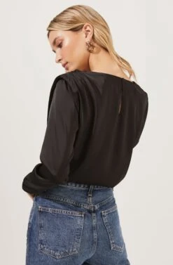 Blakely Draped Satin Long Sleeve Bodysuit 19 Blakely Draped Satin Long Sleeve Bodysuit -Dress Sales Store ACT16836 BLACK 5