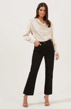 Blakely Draped Satin Long Sleeve Bodysuit 23 Blakely Draped Satin Long Sleeve Bodysuit -Dress Sales Store ACT16836 CHAMPAGNE 1