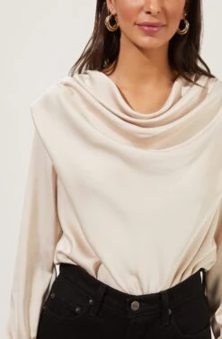 Blakely Draped Satin Long Sleeve Bodysuit 22 Blakely Draped Satin Long Sleeve Bodysuit -Dress Sales Store ACT16836 CHAMPAGNE 3