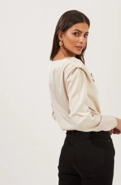 Blakely Draped Satin Long Sleeve Bodysuit 25 Blakely Draped Satin Long Sleeve Bodysuit -Dress Sales Store ACT16836 CHAMPAGNE 5