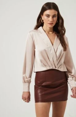 Marietta Satin Surplice Long Sleeve Top