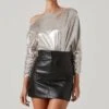 Lorella Metallic Off Shoulder Bodysuit 2 Lorella Metallic Off Shoulder Bodysuit -Dress Sales Store ACT16877 SILVER 2