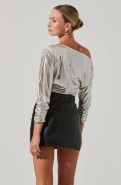 Lorella Metallic Off Shoulder Bodysuit 13 Lorella Metallic Off Shoulder Bodysuit -Dress Sales Store ACT16877 SILVER 5