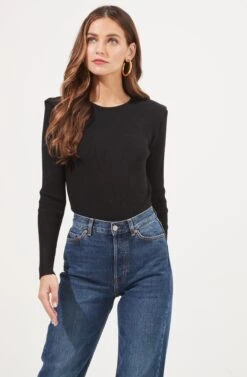 Felice Open Back Padded Shoulder Long Sleeve Sweater Bodysuit 28 Felice Open Back Padded Shoulder Long Sleeve Sweater Bodysuit -Dress Sales Store ACT16925 BLACK 2