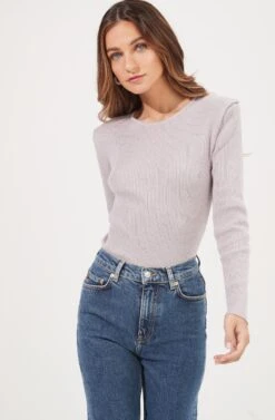 Felice Open Back Padded Shoulder Long Sleeve Sweater Bodysuit 32 Felice Open Back Padded Shoulder Long Sleeve Sweater Bodysuit -Dress Sales Store ACT16925 LAVENDER 3