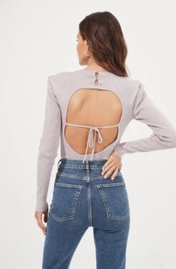 Felice Open Back Padded Shoulder Long Sleeve Sweater Bodysuit 33 Felice Open Back Padded Shoulder Long Sleeve Sweater Bodysuit -Dress Sales Store ACT16925 LAVENDER 5