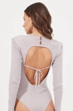 Felice Open Back Padded Shoulder Long Sleeve Sweater Bodysuit 35 Felice Open Back Padded Shoulder Long Sleeve Sweater Bodysuit -Dress Sales Store ACT16925 LAVENDER 8