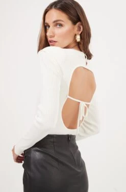 Felice Open Back Padded Shoulder Long Sleeve Sweater Bodysuit 37 Felice Open Back Padded Shoulder Long Sleeve Sweater Bodysuit -Dress Sales Store ACT16925 OFFWHITE 5