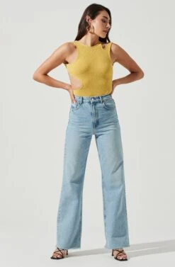 Dixon Sleeveless Cutout Crinkle Bodysuit 21 Dixon Sleeveless Cutout Crinkle Bodysuit -Dress Sales Store ACT16971 ELECTRICYELLOW 1