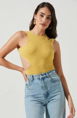 Dixon Sleeveless Cutout Crinkle Bodysuit 20 Dixon Sleeveless Cutout Crinkle Bodysuit -Dress Sales Store ACT16971 ELECTRICYELLOW 2