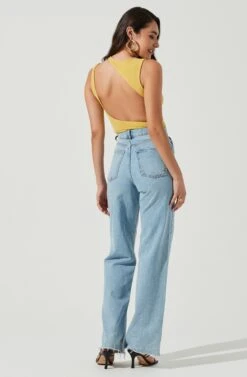 Dixon Sleeveless Cutout Crinkle Bodysuit 24 Dixon Sleeveless Cutout Crinkle Bodysuit -Dress Sales Store ACT16971 ELECTRICYELLOW 3