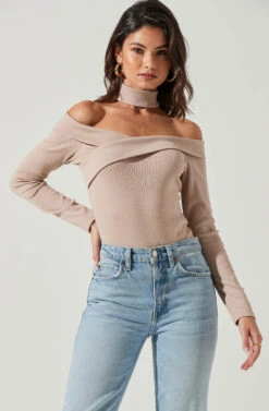 Tribeca Choker Neck Off Shoulder Bodysuit 20 Tribeca Choker Neck Off Shoulder Bodysuit -Dress Sales Store ACT16972 TAUPE 0645