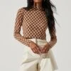 Izzy Checkered Long Sleeve Top 2 Izzy Checkered Long Sleeve Top -Dress Sales Store ACT17027B BROWNTAUPE 0865