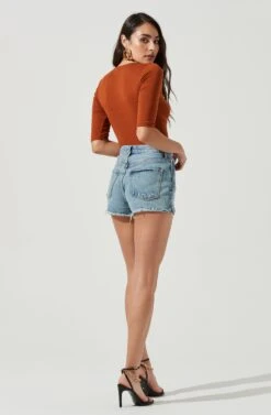 Mariona Cross Front Half Sleeve Bodysuit 24 Mariona Cross Front Half Sleeve Bodysuit -Dress Sales Store ACT17106 RUST 3