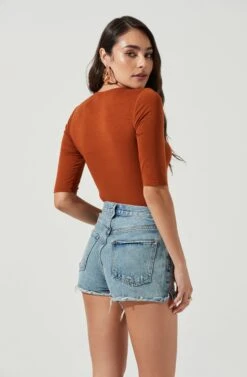 Mariona Cross Front Half Sleeve Bodysuit 25 Mariona Cross Front Half Sleeve Bodysuit -Dress Sales Store ACT17106 RUST 4