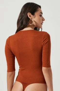 Mariona Cross Front Half Sleeve Bodysuit 21 Mariona Cross Front Half Sleeve Bodysuit -Dress Sales Store ACT17106 RUST 5