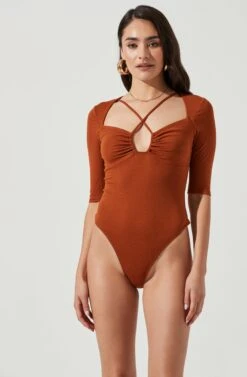 Mariona Cross Front Half Sleeve Bodysuit 22 Mariona Cross Front Half Sleeve Bodysuit -Dress Sales Store ACT17106 RUST 6