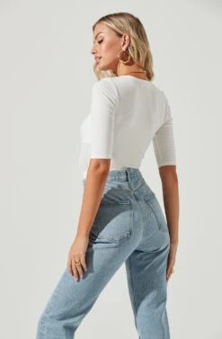 Mariona Cross Front Half Sleeve Bodysuit 19 Mariona Cross Front Half Sleeve Bodysuit -Dress Sales Store ACT17106 WHITE 4