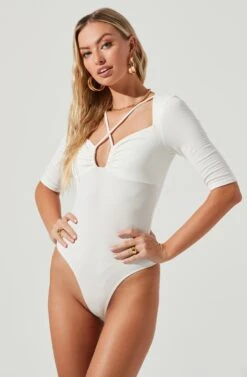 Mariona Cross Front Half Sleeve Bodysuit 16 Mariona Cross Front Half Sleeve Bodysuit -Dress Sales Store ACT17106 WHITE 5