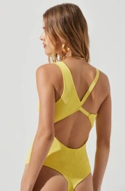 Shanice Ribbed Knit Cutout Bodysuit 17 Shanice Ribbed Knit Cutout Bodysuit -Dress Sales Store ACT17131 LEMON 1749