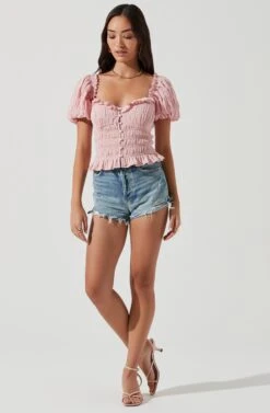 Anza Smocked Puff Sleeve Top 16 Anza Smocked Puff Sleeve Top -Dress Sales Store ACT17148 PINK 1042