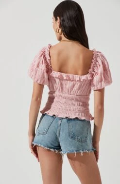 Anza Smocked Puff Sleeve Top 18 Anza Smocked Puff Sleeve Top -Dress Sales Store ACT17148 PINK 1053