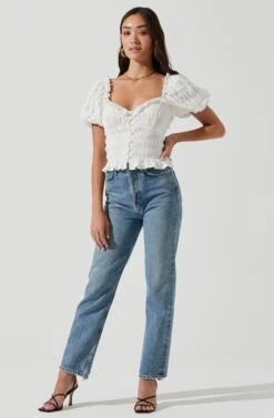 Anza Smocked Puff Sleeve Top 20 Anza Smocked Puff Sleeve Top -Dress Sales Store ACT17148 WHITE 1214