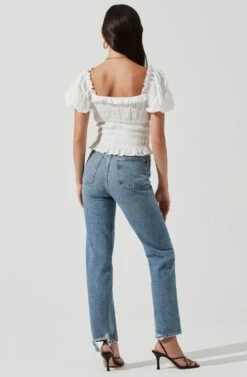 Anza Smocked Puff Sleeve Top 21 Anza Smocked Puff Sleeve Top -Dress Sales Store ACT17148 WHITE 1231