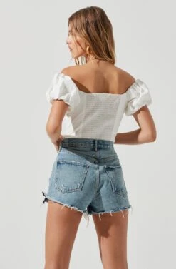 Rayne Ruched Off Shoulder Puff Sleeve Bodysuit -Dress Sales Store ACT17152 WHITE 1622