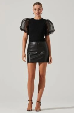 Avery Sheer Oversize Sleeve Backless Top 25 Avery Sheer Oversize Sleeve Backless Top -Dress Sales Store ACT17163 BLACK 1