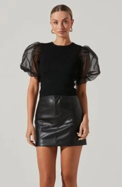 Avery Sheer Oversize Sleeve Backless Top 24 Avery Sheer Oversize Sleeve Backless Top -Dress Sales Store ACT17163 BLACK 3