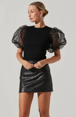 Avery Sheer Oversize Sleeve Backless Top 26 Avery Sheer Oversize Sleeve Backless Top -Dress Sales Store ACT17163 BLACK 4