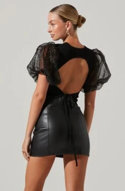 Avery Sheer Oversize Sleeve Backless Top 29 Avery Sheer Oversize Sleeve Backless Top -Dress Sales Store ACT17163 BLACK 5