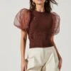 Avery Sheer Oversize Sleeve Backless Top 2 Avery Sheer Oversize Sleeve Backless Top -Dress Sales Store ACT17163 BROWN 1444