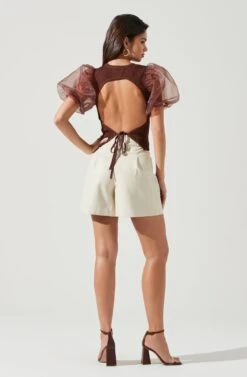 Avery Sheer Oversize Sleeve Backless Top 22 Avery Sheer Oversize Sleeve Backless Top -Dress Sales Store ACT17163 BROWN 1445