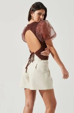 Avery Sheer Oversize Sleeve Backless Top 23 Avery Sheer Oversize Sleeve Backless Top -Dress Sales Store ACT17163 BROWN 1448