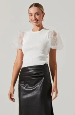 Avery Sheer Oversize Sleeve Backless Top 31 Avery Sheer Oversize Sleeve Backless Top -Dress Sales Store ACT17163 WHITE 2