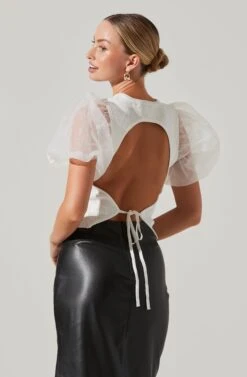 Avery Sheer Oversize Sleeve Backless Top 30 Avery Sheer Oversize Sleeve Backless Top -Dress Sales Store ACT17163 WHITE 4