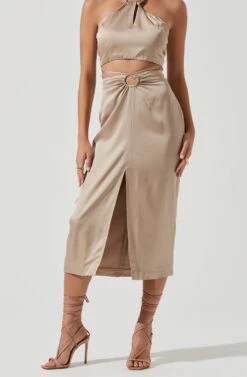 Robin Tie Waist Cutout Midi Skirt 18 Robin Tie Waist Cutout Midi Skirt -Dress Sales Store ACT17181 KHAKI 1937