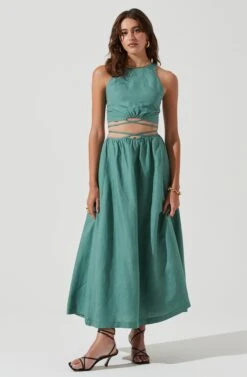Divine Tie Waist Maxi Skirt -Dress Sales Store ACT17191 DARKSAGE 1178