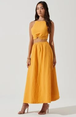 Divine Tie Waist Maxi Skirt -Dress Sales Store ACT17191 MARIGOLD 0259