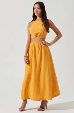 Divine Tie Waist Maxi Skirt -Dress Sales Store ACT17191 MARIGOLD 0263