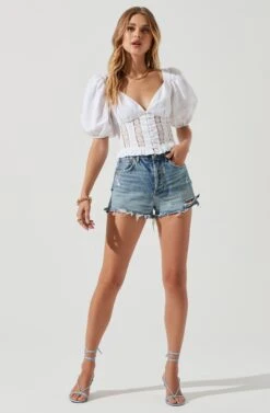 Forever Yours Lace Trimmed Puff Sleeve Top 21 Forever Yours Lace Trimmed Puff Sleeve Top -Dress Sales Store ACT17215 WHITE 1325