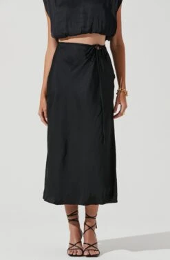 Riva Tie Waist Midi Skirt -Dress Sales Store ACT17218 BLACK 1135
