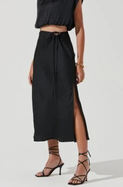 Riva Tie Waist Midi Skirt -Dress Sales Store ACT17218 BLACK 1140