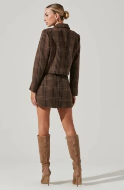 Brina Cropped Plaid Jacket -Dress Sales Store ACT17305 BROWNBLACKPLAID 14031