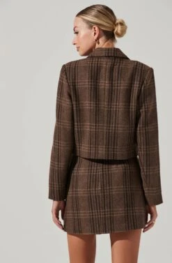 Brina Cropped Plaid Jacket -Dress Sales Store ACT17305 BROWNBLACKPLAID 14081