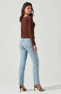 Angelique Ribbed Knit Chain Detail Cardigan -Dress Sales Store ACT17337 BROWN 0112