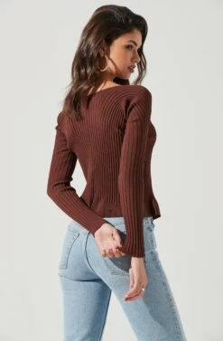 Angelique Ribbed Knit Chain Detail Cardigan -Dress Sales Store ACT17337 BROWN 0116