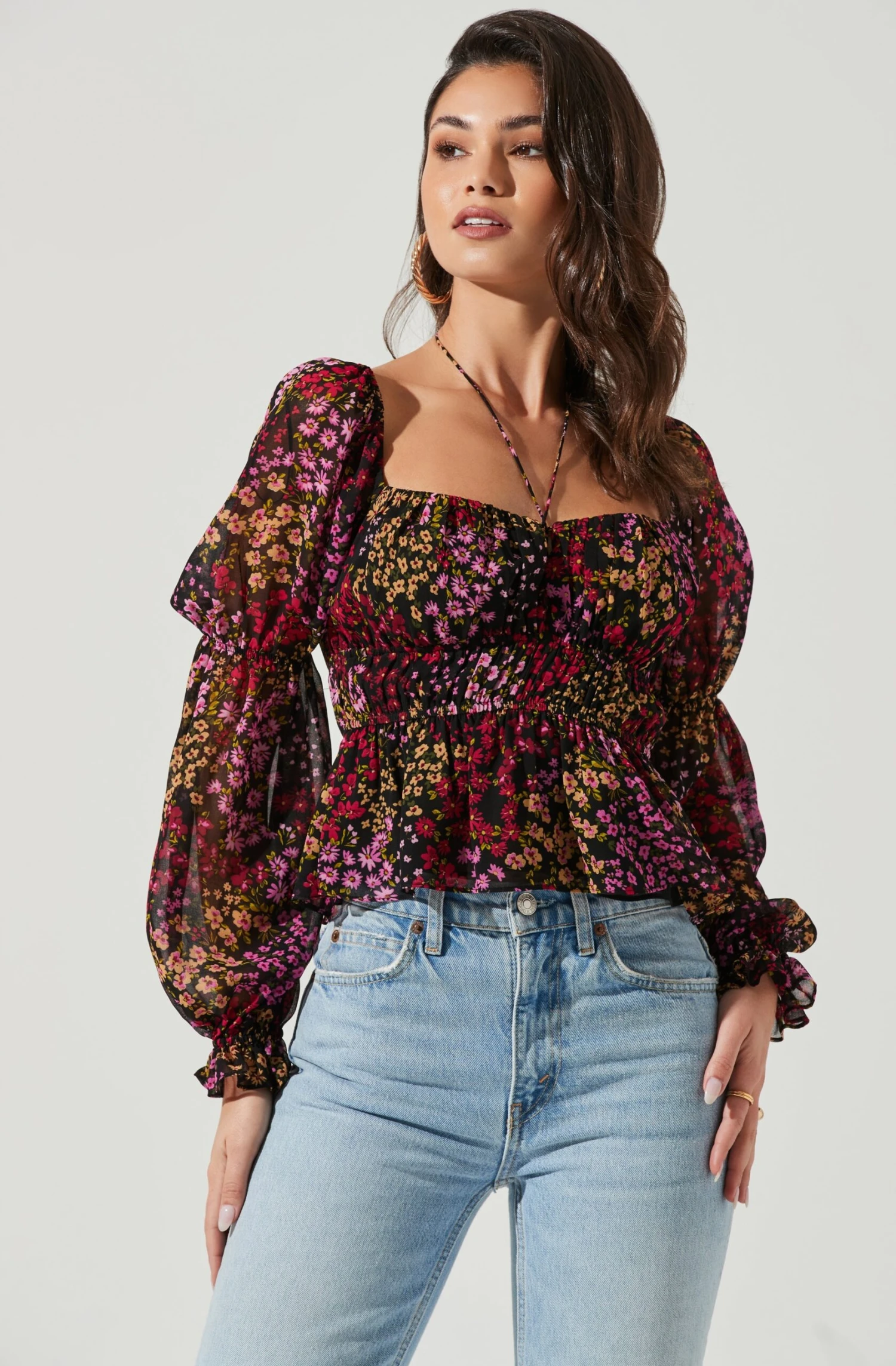 Bloomfield Floral Halter Long Sleeve Top 3 Bloomfield Floral Halter Long Sleeve Top